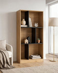 Bibliothèque design en bois noir et chêne 6 niches OFELIA