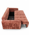 Canapé convertible avec coffre 3 places en velours chiné terracotta RALYA