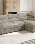 Canapé d'angle convertible avec coffre de rangement en velours chiné taupe SAMINA - Angle droit