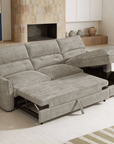 Canapé d'angle convertible avec coffre de rangement en velours chiné taupe SAMINA - Angle droit