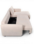 Canapé d'angle convertible avec coffre en tissu bouclette beige MARLA - Angle droit