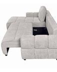 Canapé d'angle convertible avec coffre en velours chiné beige MAHLONE - Angle gauche