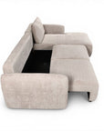 Canapé d'angle convertible avec coffre en velours chiné beige MARLA - Angle droit
