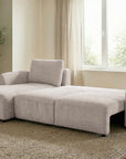 Canapé d'angle convertible avec coffre en velours chiné beige MARLA - Angle gauche