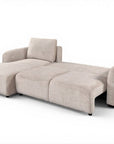 Canapé d'angle convertible avec coffre en velours chiné beige MARLA - Angle gauche
