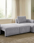 Canapé d'angle convertible avec coffre en velours chiné gris MARLA - Angle droit
