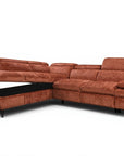 Canapé d'angle convertible avec coffre en velours chiné terracotta LUFY - Angle gauche