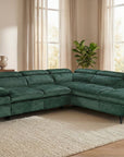 Canapé d'angle convertible avec coffre en velours chiné vert LUFY - Angle droit