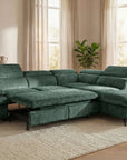 Canapé d'angle convertible avec coffre en velours chiné vert LUFY - Angle droit