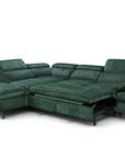 Canapé d'angle convertible avec coffre en velours chiné vert LUFY - Angle gauche