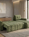 Canapé d'angle convertible avec coffre en velours chiné vert olive MAHLONE - Angle droit