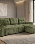 Canapé d'angle convertible avec coffre en velours chiné vert olive MAHLONE - Angle droit