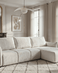 Canapé d'angle convertible et réversible en velours chiné beige MYSA