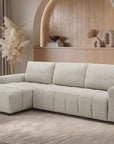 Canapé d'angle convertible ouverture express en tissu beige AGATHE - Angle gauche