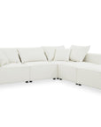 Canapé d'angle fixe modulable avec 1 pouf en tissu effet peau de mouton blanc écru HARLEM XL