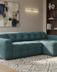 Canapé d'angle relax en velours texturé bleu FEDORA - Angle droit