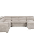 Canapé panoramique convertible avec coffre en velours chiné beige GAELLE - Angle droit