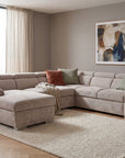 Canapé panoramique convertible avec coffre en velours chiné beige GAELLE - Angle gauche