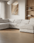 Canapé panoramique convertible avec coffre en velours chiné beige MARIANO- Angle droit