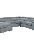 Canapé panoramique convertible avec coffre en velours chiné gris GAELLE - Angle gauche
