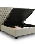 Lit coffre capitonné en tissu lin beige FLORINE 160 x 200 cm