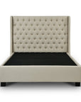 Lit coffre capitonné en tissu lin beige FLORINE 160 x 200 cm