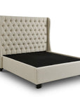 Lit coffre capitonné en tissu lin beige FLORINE 160 x 200 cm