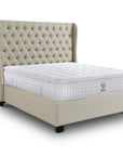 Lit coffre capitonné en tissu lin beige FLORINE 160 x 200 cm