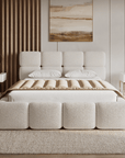 Lit coffre en tissu bouclette beige 140x190 cm BUBBLE