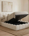 Lit coffre en tissu bouclette beige 140x190 cm RITA