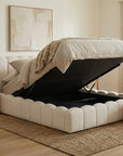 Lit coffre en tissu bouclette beige 180x200 cm RITA
