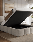Lit coffre en tissu bouclette taupe 160x200 cm BUBBLE