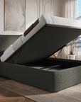 Lit coffre en tissu bouclette vert olive 140x190 cm MELY