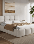 Lit coffre en velours chiné beige 160x200 cm BUBBLE