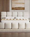 Lit coffre en velours chiné beige 180x200 cm BUBBLE