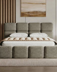 Lit coffre en velours chiné vert olive 140x190 cm BUBBLE