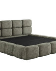 Lit coffre en velours chiné vert olive 140x190 cm BUBBLE