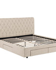Lit double avec 4 tiroirs en lin beige 140x190 cm LEANDRE
