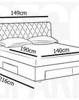 Lit double avec 4 tiroirs en lin beige 140x190 cm LEANDRE
