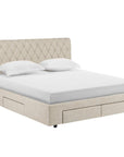 Lit double avec 4 tiroirs en lin beige 140x190 cm LEANDRE