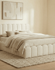 Lit double en tissu bouclette beige 160x200 cm RITA
