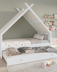 Lit gigogne cabane en bois blanc 90 x 190 cm LIMEO