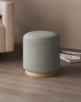 Pouf design en velours côtelé gris et pied en bois NAORA