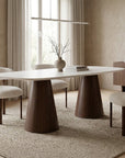 Table à manger 200cm en céramique beige pieds marron 8 personnes 200cm ELWEN