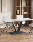 Table à manger extensible en céramique blanche 8 personnes 120-180 cm ELIAD