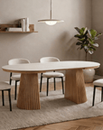 Table à manger ronde extensible en bois clair avec plateau en céramique blanc 120-200cm HEKA