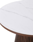 Table à manger ronde extensible en bois foncé avec plateau en céramique blanc 120-200cm HEKA