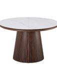 Table à manger ronde extensible en bois foncé avec plateau en céramique blanc 120-200cm HEKA