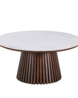Table basse ronde en bois foncé plateau en céramique blanc HEKA