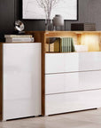 Buffet commodes 2 portes 3 tiroirs chêne et blanc avec LED - MARCEL